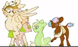 Size: 1024x623 | Tagged: safe, artist:shyhandart, derpibooru import, oc, oc:buckskin, oc:honey bug, oc:jelly bean, oc:sable, oc:sweet pea, earth pony, pegasus, pony, unicorn, adopted offspring, baby, baby pony, brother and sister, colt, female, filly, image, jpeg, male, offspring, parent:big macintosh, parent:fluttershy, parents:fluttermac, siblings, simple background, sisters, teenager, tongue out, white background