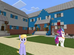 Size: 2048x1536 | Tagged: safe, artist:topsangtheman, derpibooru import, cloud kicker, queen novo, classical hippogriff, hippogriff, pegasus, pony, my little pony: the movie, house, looking at you, minecraft, photoshopped into minecraft