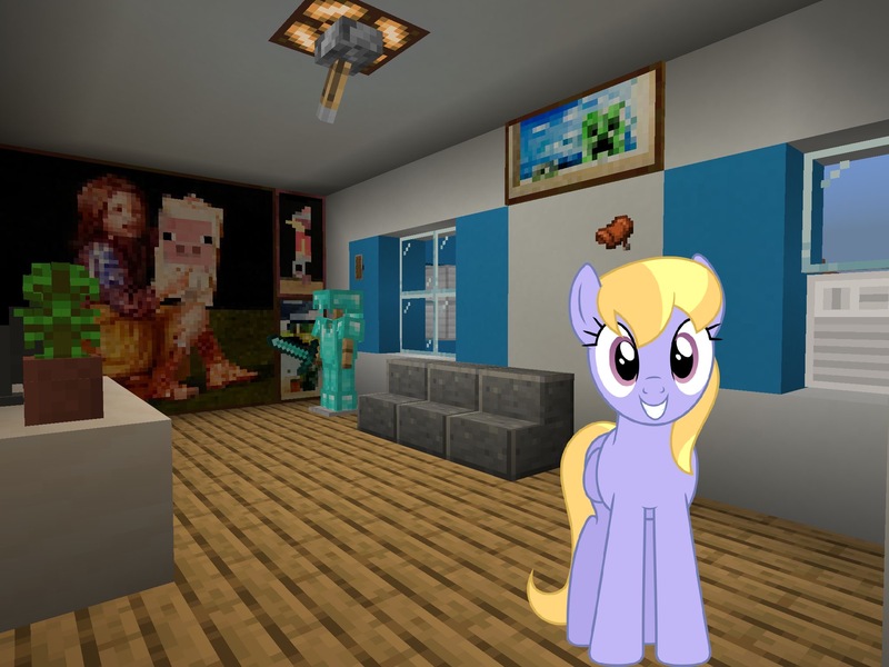 Size: 2048x1536 | Tagged: safe, artist:bluemeganium, artist:topsangtheman, derpibooru import, cloud kicker, pegasus, pony, house, interior, living room, looking at you, minecraft, photoshopped into minecraft