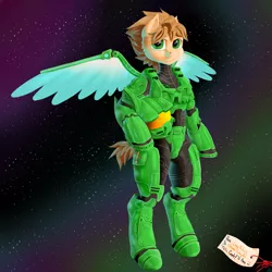 Size: 5500x5500 | Tagged: safe, artist:alejandraarelycc, artist:tonystorm12, derpibooru import, oc, oc:inky stylus, unofficial characters only, pegasus, pony, armor, cute, drawing, fanart, fanfic art, halo (series), halo 4, male, master chief, painting, pegasus oc, power armor, precious, wings