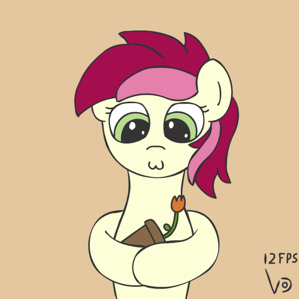 Size: 800x800 | Tagged: safe, artist:vohd, derpibooru import, roseluck, earth pony, pony, :3, animated, brown background, bust, cradling, cute, cuteluck, female, flower, frame by frame, gif, mare, owo, simple background, solo