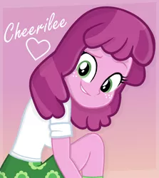 Size: 1728x1938 | Tagged: safe, artist:grapefruitface1, derpibooru import, cheerilee, equestria girls, base used, cheeribetes, clothes, cute, freckles, happy, kneeling, looking back, pinup, smiling, solo