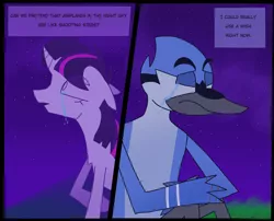 Size: 3100x2500 | Tagged: aeroplanes and meteor showers, airplanes (song), artist:newsketches, crack shipping, crossover, crossover shipping, crying, derpibooru import, female, male, meme, mordecai, mordetwi, redraw, redraw mordetwi meme, regular show, safe, shipping, song reference, straight, twilight sparkle