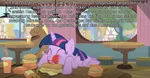 Size: 809x421 | Tagged: safe, derpibooru import, edit, edited screencap, screencap, coco crusoe, twilight sparkle, twilight sparkle (alicorn), alicorn, earth pony, pony, twilight time, burger, caption, female, food, german, hay burger, horseshoe fries, image macro, male, mare, meme, stallion, text, twilight burgkle