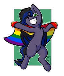 Size: 2221x2638 | Tagged: safe, artist:cleoziep, derpibooru import, oc, oc:kuro, bat pony, dragon, hybrid, pride, pride flag, rainbow flag