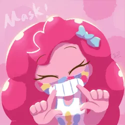 Size: 800x800 | Tagged: safe, artist:howxu, derpibooru import, pinkie pie, equestria girls, coronavirus, covid-19, eyes closed, face mask, female, mask, smiling, solo