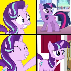 Size: 1300x1300 | Tagged: artist needed, safe, derpibooru import, edit, edited screencap, screencap, starlight glimmer, twilight sparkle, pony, unicorn, drake, female, hotline bling, mare, meme, ponified meme, starlight sparkle, unicorn twilight