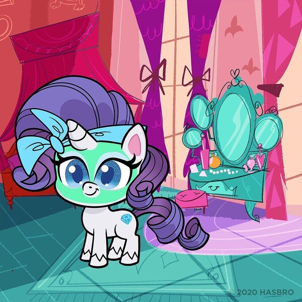 Size: 1080x1080 | Tagged: safe, derpibooru import, official, part of a set, rarity, pony, unicorn, my little pony: pony life, face mask, female, mare, mirror, solo