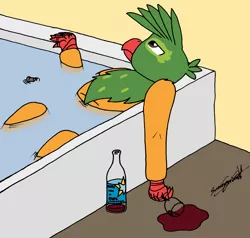 Size: 4281x4081 | Tagged: safe, artist:summerium, derpibooru import, oc, oc:kalimu, unofficial characters only, gryphon, alcohol, bathing, bathtub, cork, glass, melancholy, wine, wine bottle, wine glass