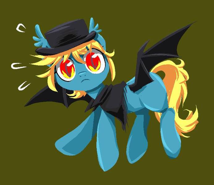 Size: 770x667 | Tagged: safe, artist:ce2438, derpibooru import, oc, oc:vesper flare, unofficial characters only, bat pony, pony, bat pony oc, bat wings, clothes, female, hat, mare, simple background, solo, wide eyes, wings