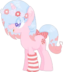 Size: 356x411 | Tagged: safe, artist:skele-sans, derpibooru import, oc, oc:candy swirls, unofficial characters only, unicorn, base used, clothes, flower, flower in hair, horn, simple background, socks, solo, striped socks, transparent background, unicorn oc