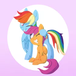 Size: 2102x2092 | Tagged: artist:jimmyjamno1, backwards cutie mark, circle, cute, cutealoo, derpibooru import, female, filly, happy, mare, one eye closed, pegasus, rainbow dash, safe, scootaloo, scootalove, siblings, sisters, smiling, wink