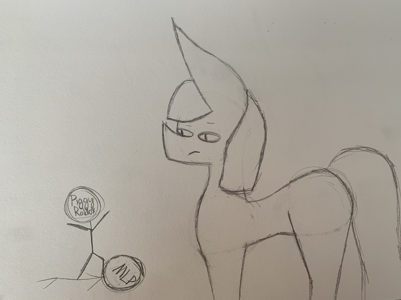 Size: 4032x3024 | Tagged: safe, artist:kittycatrittycat, derpibooru import, oc, oc:kittycatrittycat, ponified, earth pony, pony, irl, photo, piggy, roblox, sketch, sketch dump, stick figure, traditional art