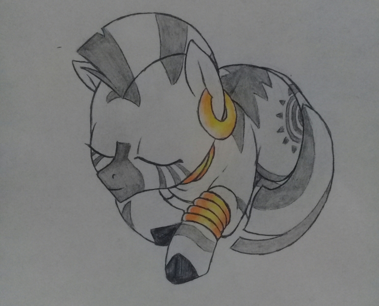 Size: 2448x1977 | Tagged: artist:public mistake, bracelet, cute, derpibooru import, ear piercing, earring, eyes closed, female, filly, jewelry, neck rings, piercing, quadrupedal, safe, simple background, sleeping, solo, weapons-grade cute, white background, zebra, zecora, zecorable