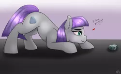 Size: 2600x1576 | Tagged: safe, artist:monsoonvisionz, derpibooru import, boulder (pet), maud pie, earth pony, pony, crouching, cute, female, floating heart, heart, maudabetes, pet rock, rock, smiling, when she smiles