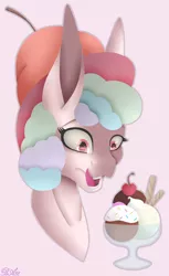 Size: 1117x1825 | Tagged: artist:blackarachnia58, big ears, derpibooru import, food, hat, ice cream, oc, oc:ice cream, open mouth, safe, solo