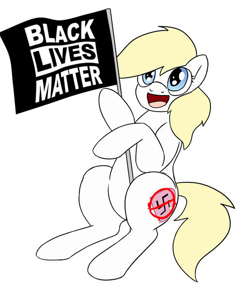 Size: 2480x2996 | Tagged: safe, artist:mcsplosion, derpibooru import, oc, oc:aryanne, earth pony, pony, anti-fascism, black lives matter, cutiemarking, female, flag, flag pole, flag waving, mare, nazi, politics, solo, swastika