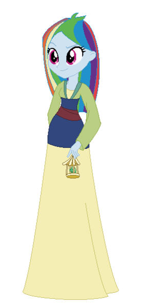 Size: 280x602 | Tagged: safe, artist:allegro15, artist:selenaede, derpibooru import, rainbow dash, human, equestria girls, alternate hairstyle, base used, clothes, crossover, disney, disney princess, dress, fa mulan, gown, lantern, mulan, simple background, transparent background