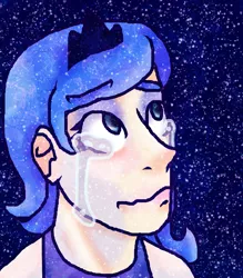 Size: 1400x1600 | Tagged: artist:theedgyduck, crying, derpibooru import, female, human, humanized, princess luna, s1 luna, safe, solo, space, tears of sadness