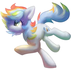 Size: 900x890 | Tagged: safe, artist:amura-of-jupiter, derpibooru import, oc, oc:colorsplash, unofficial characters only, earth pony, blue coat, blue mane, colorful, commission, cutie mark, eyelashes, female, females only, frolicking, looking left, multicolored hair, on one leg, paintbrush, prancing, rainbow hair, raised hoof, simple background, smiling, solo, transparent background