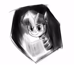 Size: 498x434 | Tagged: safe, artist:ce2438, derpibooru import, twilight sparkle, pony, unicorn, book, female, glowing horn, grayscale, horn, magic, mare, monochrome, solo, telekinesis, unicorn twilight