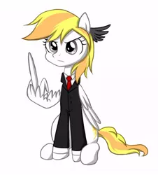 Size: 510x565 | Tagged: artist:ce2438, business suit, clothes, derpibooru import, eyelashes, female, frown, mare, middle feather, middle finger, necktie, oc, oc:stormy squall, older, pegasus, pegasus oc, safe, simple background, sitting, solo, unofficial characters only, vulgar, white background, wing gesture, wing hands, wings