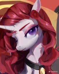 Size: 826x1024 | Tagged: safe, artist:djamooooo, derpibooru import, oc, unofficial characters only, pony, unicorn, choker, female, looking at you, mare, one eye closed