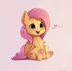 Size: 2162x2115 | Tagged: safe, artist:miokomata, derpibooru import, fluttershy, pegasus, pony, chest fluff, cute, dialogue, ear fluff, female, floating heart, freckles, freckleshy, happy, heart, high res, leg fluff, mare, miokomataz is trying to kill us, open mouth, pink background, rawr, shyabetes, simple background, sitting, solo, underhoof, unshorn fetlocks, weapons-grade cute