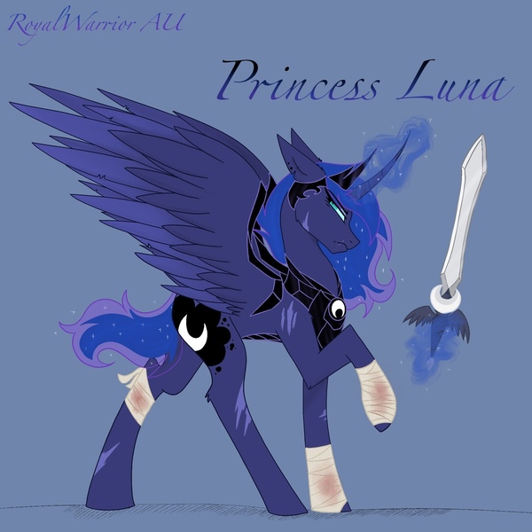 Size: 1080x1080 | Tagged: alicorn, alternate universe, artist:lunathemoongod, bandage, derpibooru import, princess luna, safe, scar, slit eyes, solo, sword, warrior luna, weapon