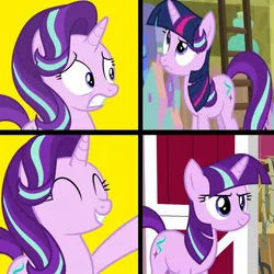 Size: 1280x1280 | Tagged: safe, artist:mlpfan3991, derpibooru import, edit, edited screencap, screencap, starlight glimmer, pony, unicorn, a matter of principals, spoiler:harvesting memories, female, hotline bling, mare, meme, ponified meme, starlight sparkle, twilight wig, wig