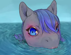 Size: 1024x791 | Tagged: safe, artist:oops, derpibooru import, oc, oc:rhealien, unofficial characters only, earth pony, digital art, makeup, ocean, solo, submerged, swimming, water, wet