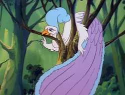 Size: 1200x907 | Tagged: bird, derpibooru import, female, g1, my little pony 'n friends, penna, pluma, safe, screencap, solo, the ghost of paradise estate, tree