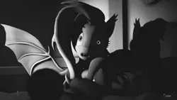 Size: 1920x1080 | Tagged: safe, artist:apimiku, artist:expee, derpibooru import, fluttershy, bat pony, pony, vampire bat pony, 3d, bat ponified, commission, fangs, female, flutterbat, grayscale, looking at you, mare, monochrome, night, nightmare night, nosferatu, open mouth, race swap, scary, solo, source filmmaker