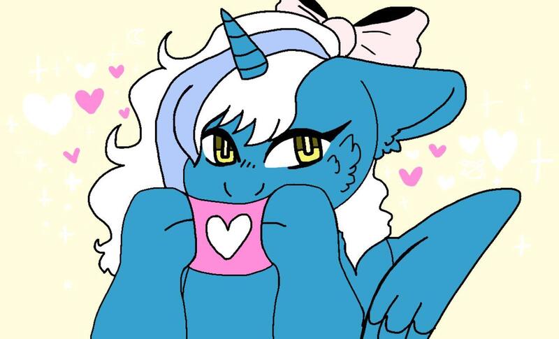 Size: 1280x776 | Tagged: artist:the-devils-den, bow, cheek fluff, covering mouth, derpibooru import, ear fluff, hair bow, heart, oc, oc:fleurbelle, safe, yellow eyes