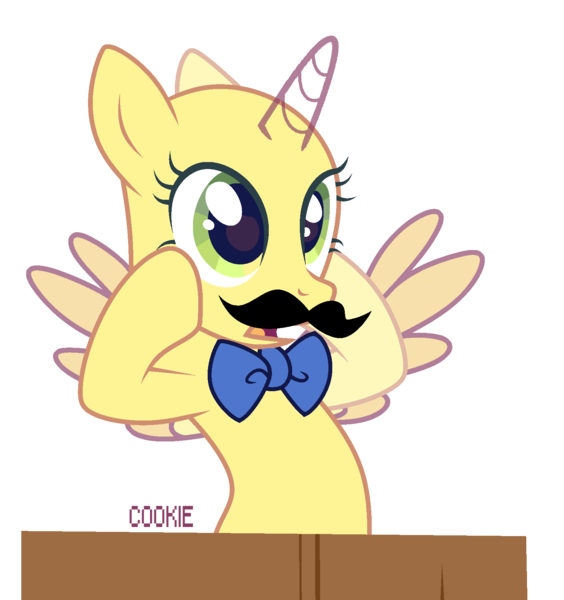 Size: 1616x1718 | Tagged: safe, artist:lazuli, derpibooru import, oc, unofficial characters only, alicorn, pony, alicorn oc, bald, base, bowtie, bust, eyelashes, fake moustache, horn, open mouth, simple background, solo, transparent background, wide eyes, wings