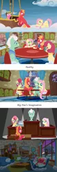 Size: 1920x5801 | Tagged: safe, anonymous artist, derpibooru import, big macintosh, cherry berry, fluttershy, gentle breeze, posey shy, earth pony, pegasus, pony, series:fm holidays, blanket, cloud, comic, couch, courtroom, dramatic lighting, father's day, female, fluttermac, grin, holding hooves, hot air balloon, hug, imagination, judge, lineless, living room, male, mare, necktie, nervous, nervous grin, night, no pupils, pillow, shipping, shys, sitting, sleeping, smiling, spotlight, stallion, straight, sweat, sweatdrop, trial, typewriter, underhoof, wavy mouth