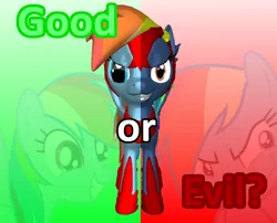 Size: 800x647 | Tagged: safe, derpibooru import, rainbow dash, pegasus, pony, secrets and pies, 3d, 3d pony creator, crossover, evil, evil pie hater dash, front view, game crossover, good, good vs evil, gradient, green, mega man zero, megaman zero, mlp megaman zero crossover, mlp:fim, omega rainbow dash, omega zero, red, zero