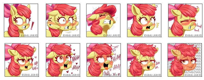 Size: 4410x1748 | Tagged: questionable, artist:dibujito, derpibooru import, apple bloom, ahegao, blushing, blushing profusely, bow, comic, drool, exclamation point, floppy ears, flustered, foalcon, grin, gritted teeth, head shake, heart eyes, implied anal, implied orgasm, implied sex, messy mane, moaning, moaning in pleasure, nervous, nervous grin, open mouth, right hole, salivating, shocked, sketch, smiling, sweat, sweatdrops, tongue out, wingding eyes
