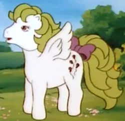 Size: 400x389 | Tagged: safe, derpibooru import, screencap, surprise, pegasus, pony, my little pony 'n friends, the great rainbow caper, adoraprise, bow, cropped, cute, female, g1, mare, tail bow