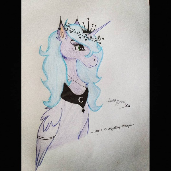 Size: 1080x1080 | Tagged: safe, artist:luna.queex, derpibooru import, princess luna, alicorn, pony, female, jewelry, mare, peytral, s1 luna, signature, solo, tiara, traditional art