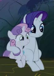 Size: 387x549 | Tagged: cropped, cuddling, cute, derpibooru import, diasweetes, duo, female, raribetes, rarity, safe, screencap, siblings, sisterbetes, sisters, sitting, sleepless in ponyville, smiling, sweetie belle