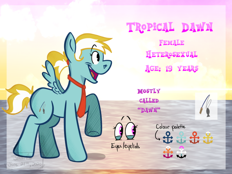 Size: 2160x1620 | Tagged: character design, derpibooru import, digital art, female, fishing pony, mare, oc, ocean, oc:ponysona, original art, pegasus, pegasus oc, ponyoc, reference sheet, safe, sunset, water, wings