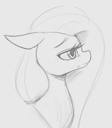 Size: 616x704 | Tagged: safe, artist:tre, derpibooru import, fluttershy, pegasus, pony, bereft, bust, female, floppy ears, frown, gray background, looking away, mare, monochrome, profile, side view, simple background, sketch, solo