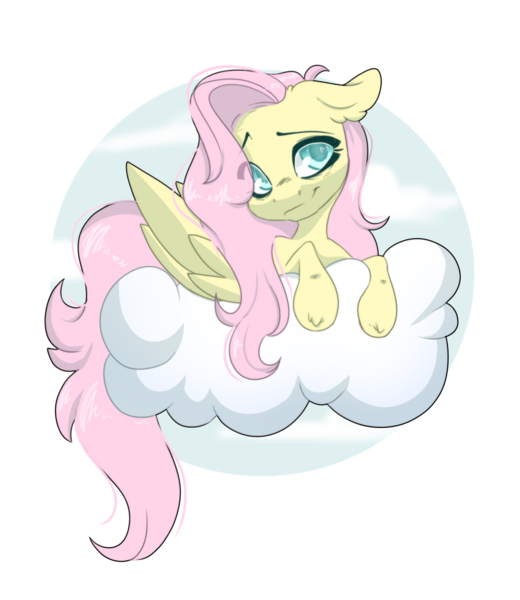 Size: 1280x1476 | Tagged: safe, artist:missclaypony, derpibooru import, fluttershy, pegasus, pony, cloud, female, floppy ears, head tilt, mare, prone, simple background, solo, transparent background