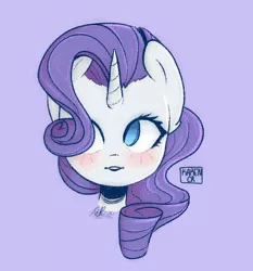 Size: 535x573 | Tagged: safe, artist:latiatonta, derpibooru import, rarity, pony, unicorn, blushing, bust, female, mare, no pupils, portrait, purple background, simple background, solo