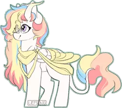 Size: 627x554 | Tagged: safe, artist:liefsong, derpibooru import, oc, oc:rainbow dreams, unofficial characters only, pegasus, pony, cute, eye clipping through hair, female, horn, leonine tail, ribbon, simple background, solo, transparent background, two toned wings, wings