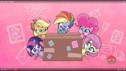 Size: 1600x900 | Tagged: safe, derpibooru import, screencap, applejack, fluttershy, pinkie pie, rainbow dash, twilight sparkle, twilight sparkle (alicorn), alicorn, earth pony, pegasus, pony, how applejack got her hat back, my little pony: pony life, spoiler:pony life s01e04, box