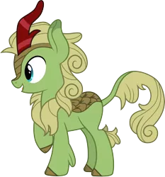 Size: 3000x3215 | Tagged: artist:cloudyglow, derpibooru import, forest fall, high res, kirin, male, open mouth, raised hoof, safe, simple background, smiling, solo, sounds of silence, transparent background