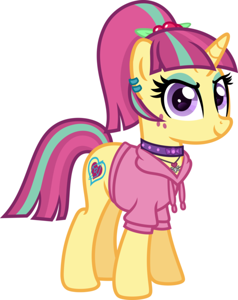 Size: 5000x6298 | Tagged: safe, artist:n0kkun, derpibooru import, sour sweet, ponified, pony, unicorn, choker, clothes, commission, disguise, disguised changeling, ear piercing, earring, equestria girls ponified, eyeshadow, female, freckles, hoodie, jewelry, makeup, mare, necklace, piercing, simple background, solo, spiked choker, transparent background