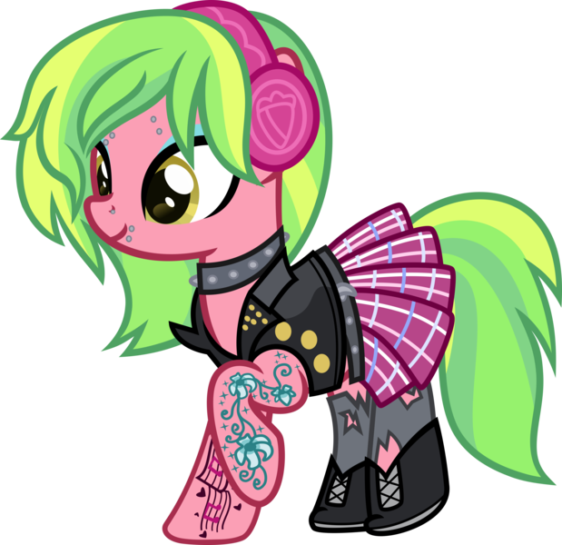 Size: 6000x5816 | Tagged: safe, artist:n0kkun, derpibooru import, lemon zest, ponified, earth pony, pony, belt, boots, choker, clothes, commission, ear piercing, earring, equestria girls ponified, eyebrow piercing, eyeshadow, female, headphones, jacket, jewelry, leather jacket, lip piercing, makeup, mare, nose piercing, piercing, raised hoof, shoes, simple background, skirt, socks, solo, spiked choker, stockings, tattoo, thigh highs, torn clothes, transparent background